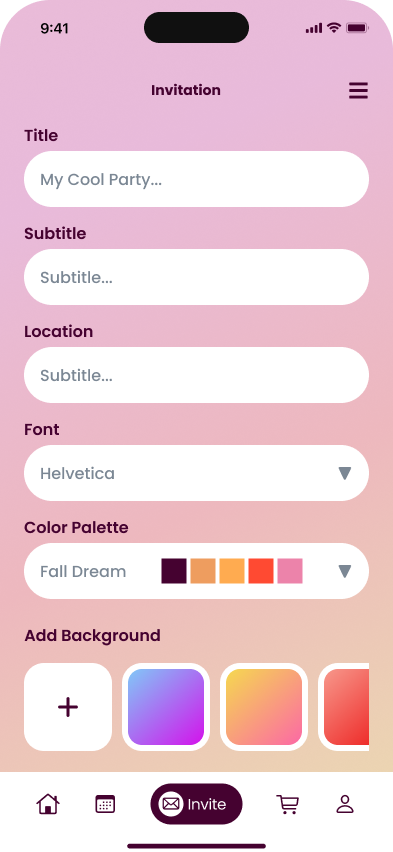 Invite app create invitation screen