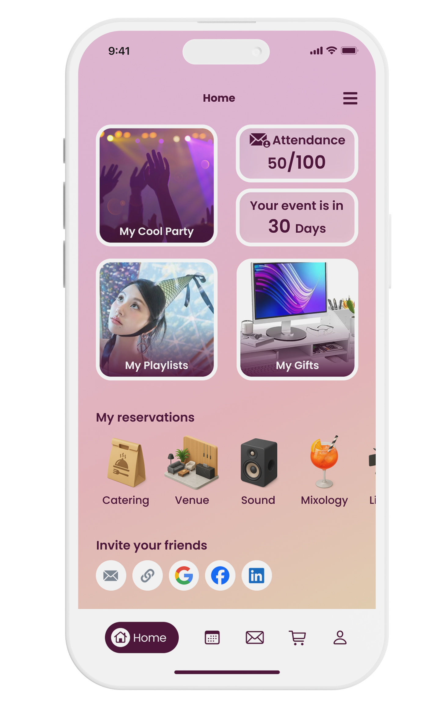 Invite app home dashboard