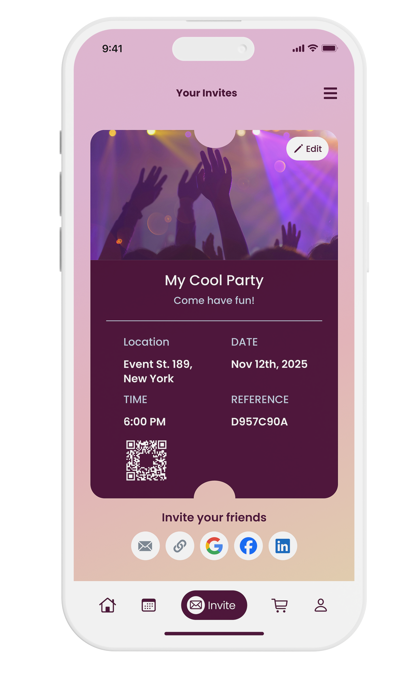 Invite app create event screen