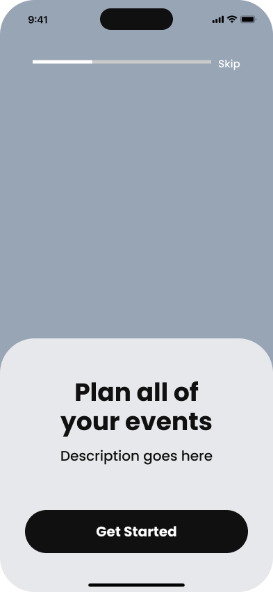 Grayscale wireframe of the Invite onboarding screen