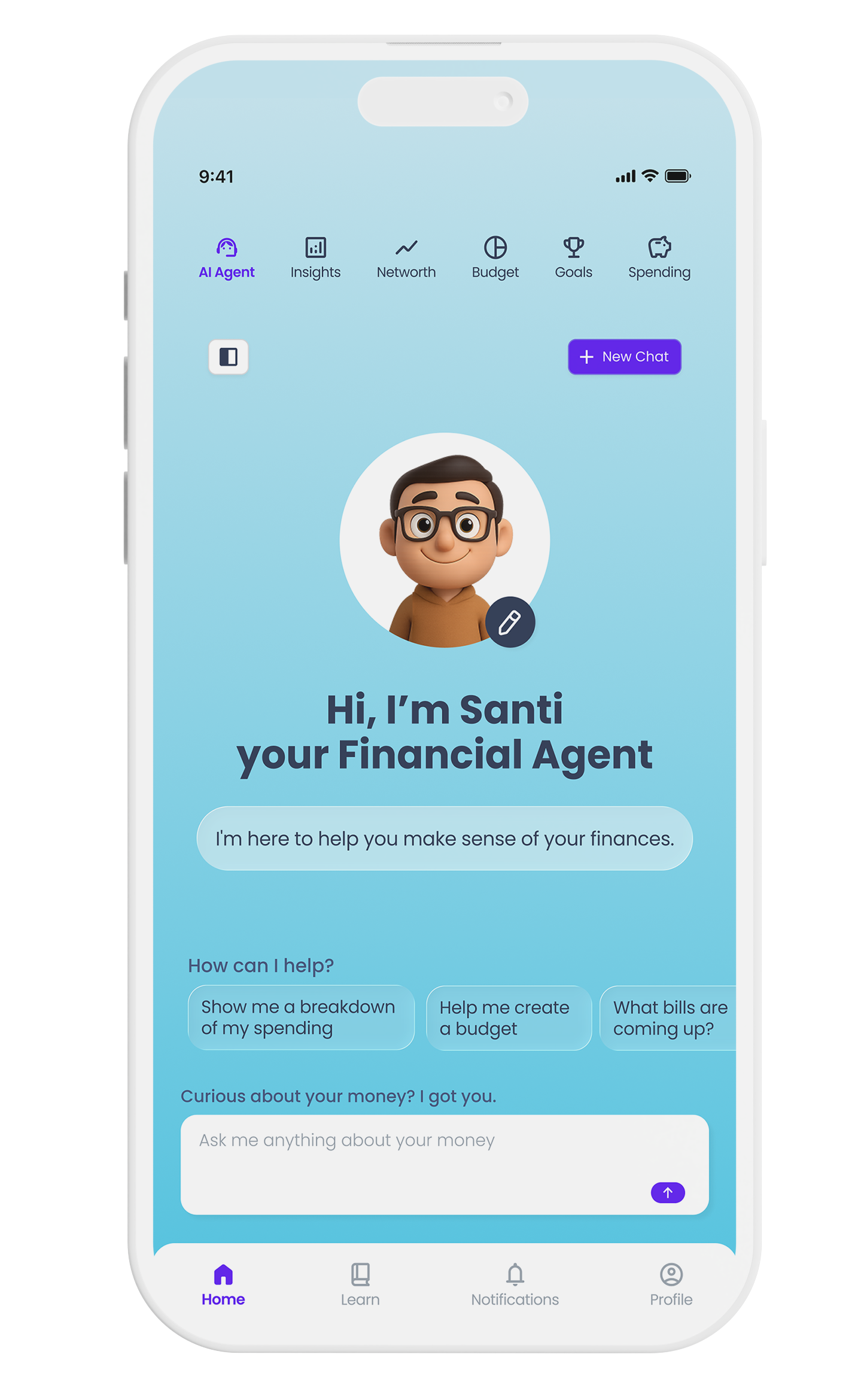 Suma Wealth AI financial agent home screen