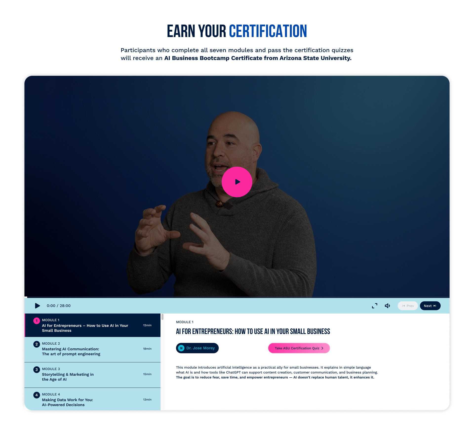 Suma AI Bootcamp certification module player