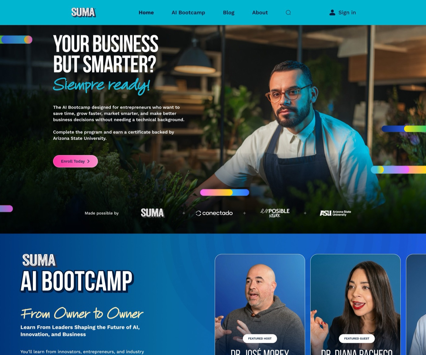 Suma AI Bootcamp homepage, final design