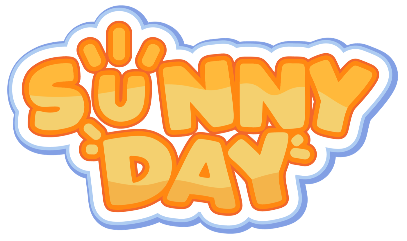 Sunny Day logo, a sticker-style wordmark with a sun-paw mark